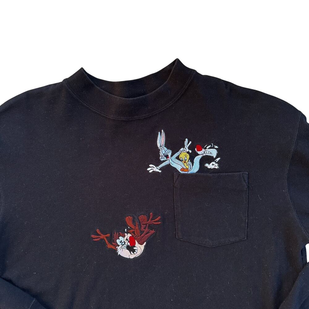 Vtg 1990s Youth Warner Bros Studio Store Looney Tunes Black Long Sleeve Shirt XL